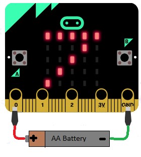 Connect a the test battery to the micro:bit